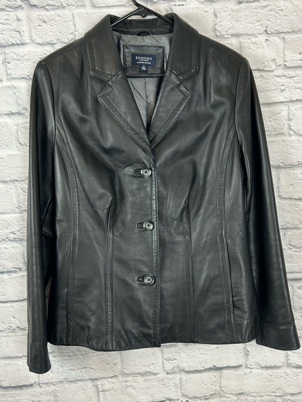 Sonoma Life + Style Lambskin Leather Blazer Jacket Black Women’s M